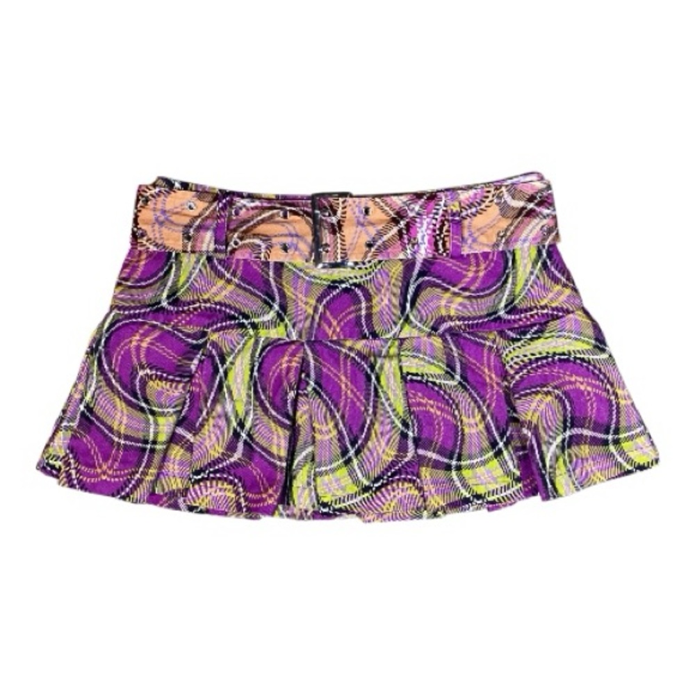 The Ragged Priest Multicolored Wavy Plaid Low Rise Mini Skirt w/ Matching Belt - Picture 2 of 9